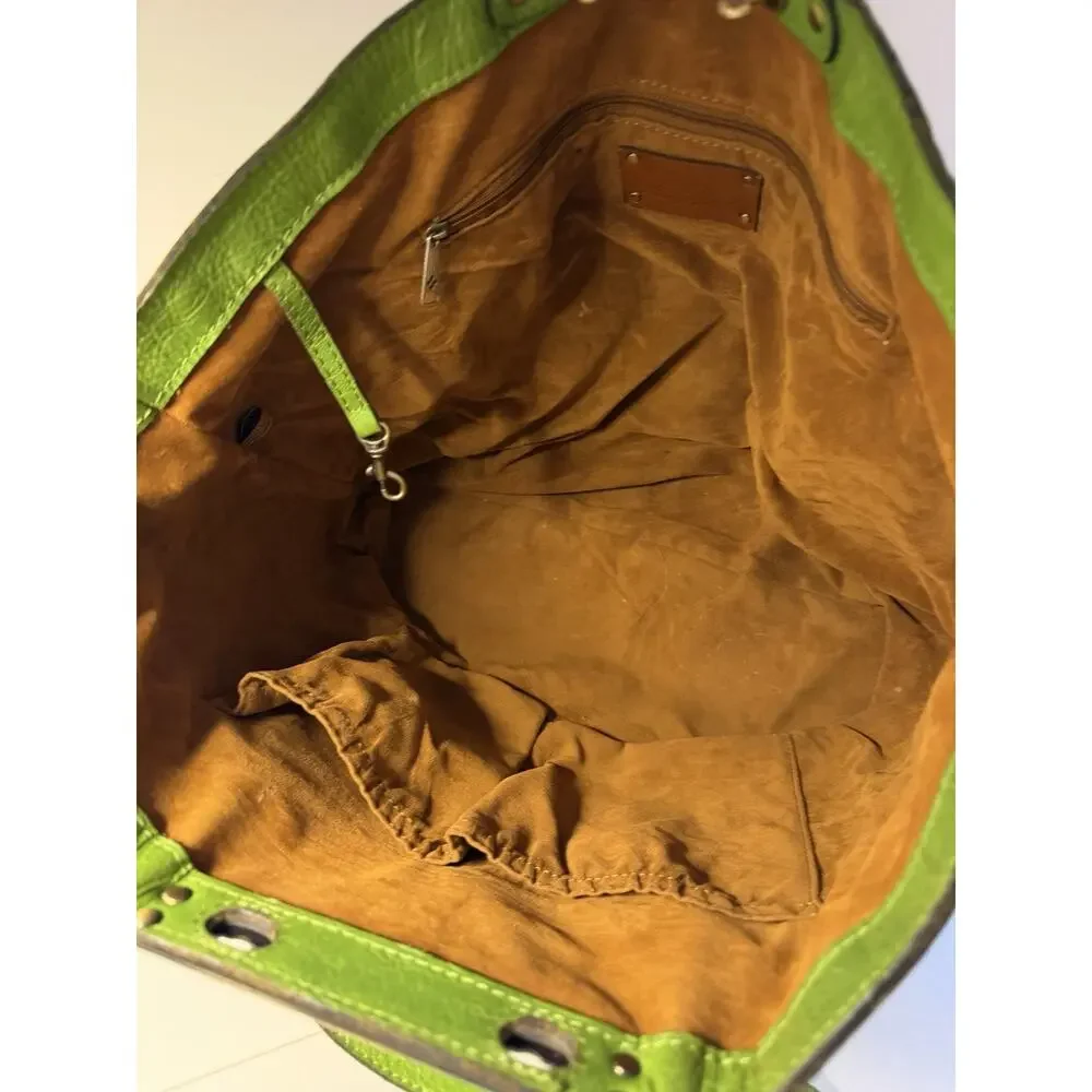 PATRICIA NASH Heritage Leather Tote Bag Turn Lock Green Boho Chic Streetwear LUX